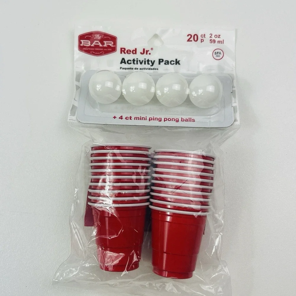 Red Jr Activity Pack 20ct Mini Cups 4 Mini Ping Pong Balls Party Game Set